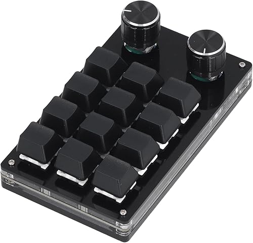 Diyeeni Teclado mecánico macro de 12 teclas, teclado programable con 2 perillas, teclado portátil totalmente programable con una mano, teclado para