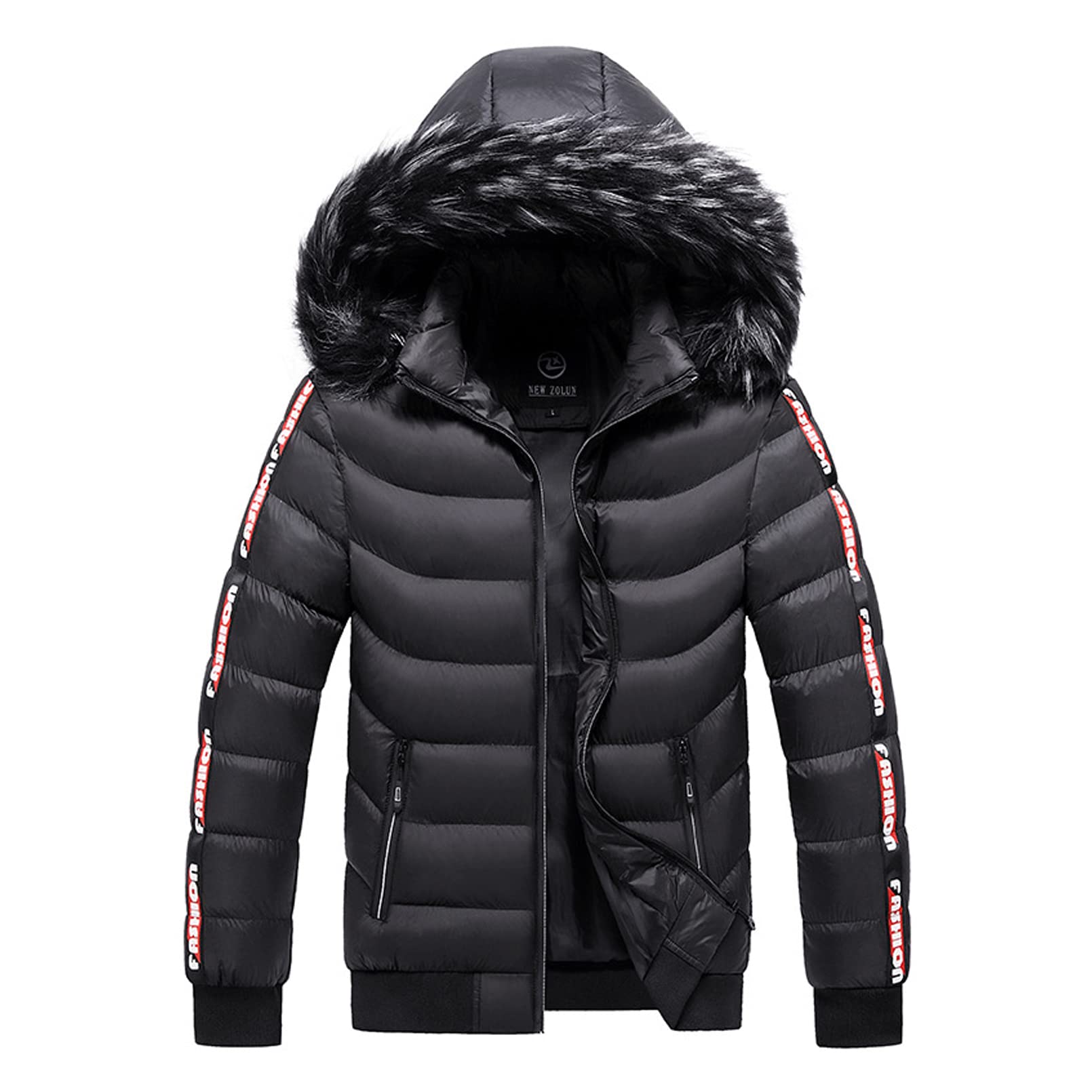 GTHTTTWinter Puffer Jacket Men with Removable Fur Thicken Down Coat Outerwear Hood Pockets Parka Coat Casual Hiking Travel