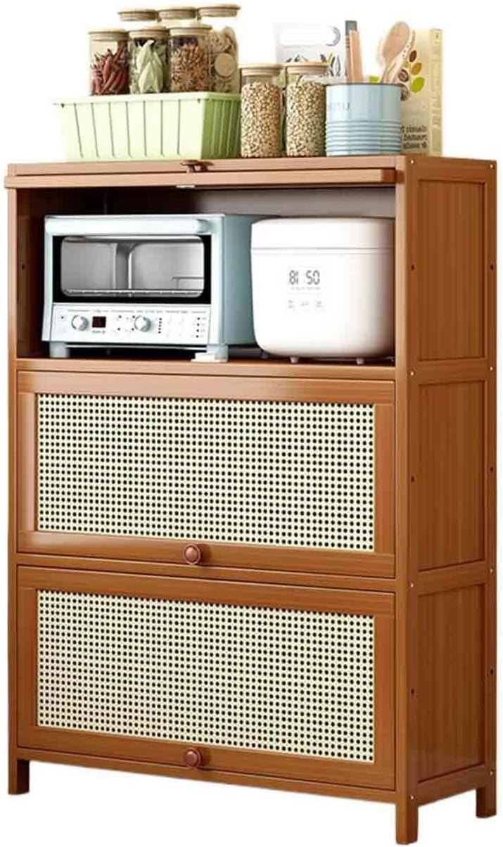 Buffet Cabinet Brown 3-Tier Kitchen Sideboard with Coffee and Tea Storage Compartments 80cm in Size Kitchen Cabinet