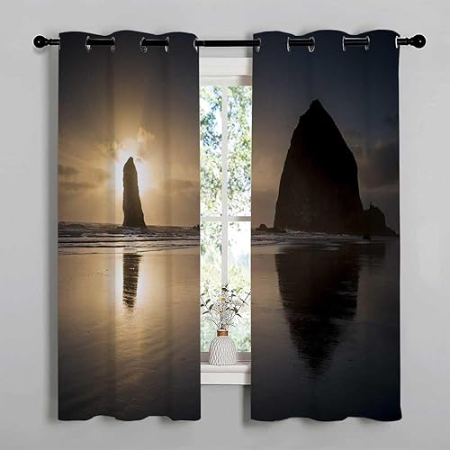 Miniatura 2 de Cortinas para Habitacion Landscapes Sunset Night Scenery Cortina opaca para puerta, 55 pulgadas de ancho por 55 pulgadas de largo, 2 paneles