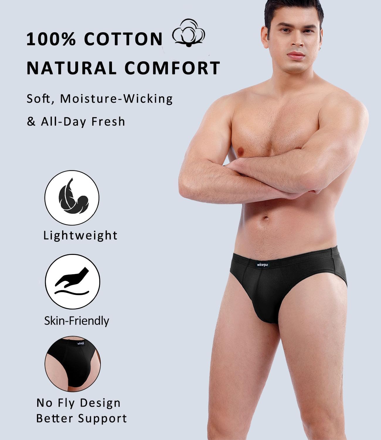 wirarpa Men's 100 Cotton Briefs Underwear No Fly Covered Waistband 4 Pack - Image 4