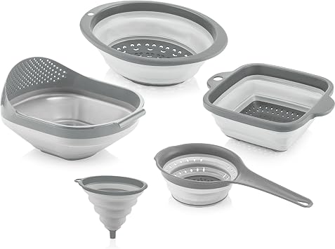 Collapsible Colanders for Kitchen, Space-Saving Plastic Colanders, Accordion Strainers with Handle & Rice Strainer