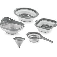 Collapsible Colanders for Kitchen, Space-Saving Plastic Colanders, Accordion Strainers with Handle & Rice Strainer