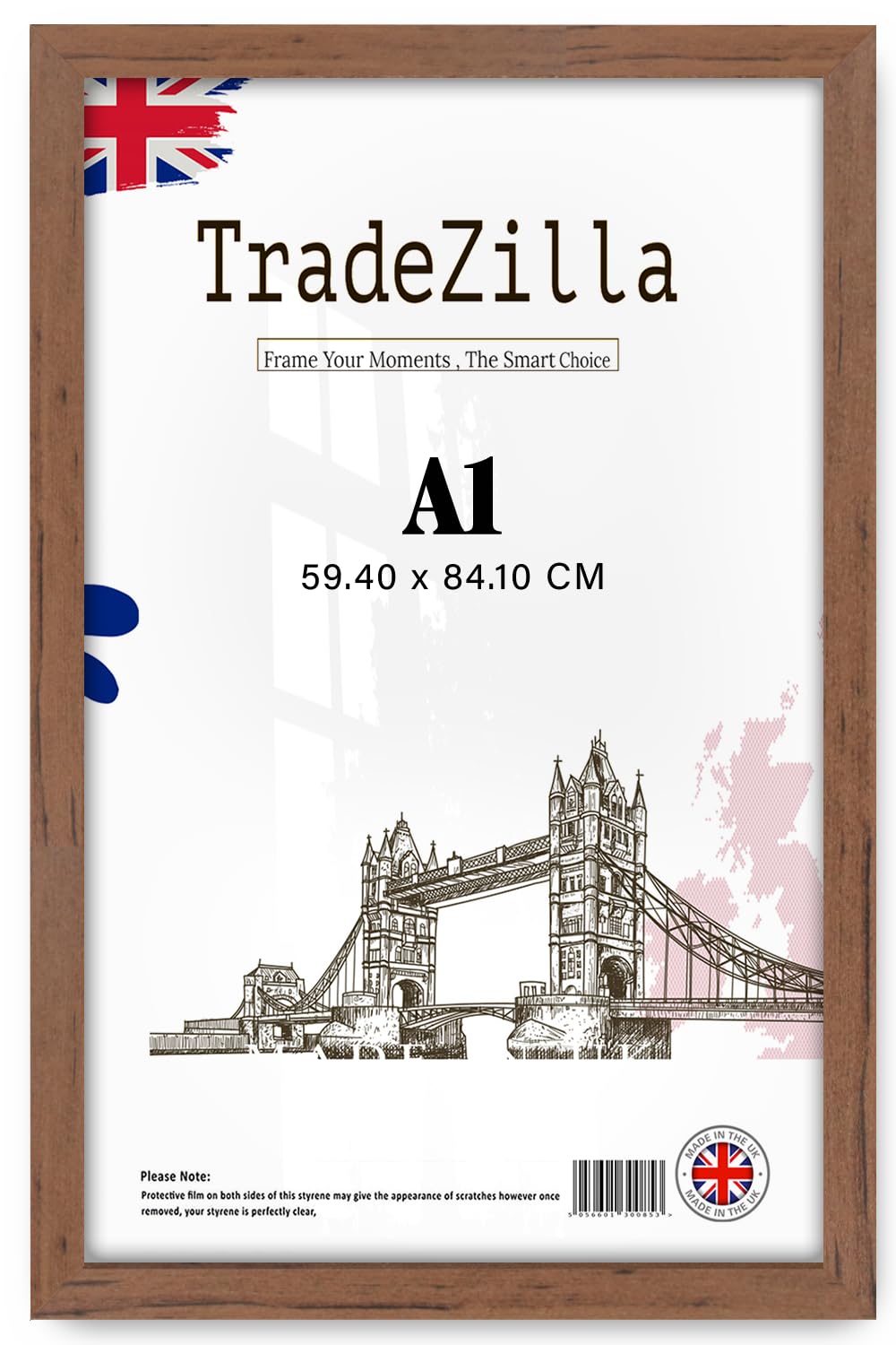 Tradezilla Walnut | Mdf Picture Frame A1 (59.40 X 84.10 Cm) Ideal For Wall Gallery, Art & Certificate Display, 594 X 841 Mm Mdf Engineered Wood, Ready To Hang [ ]