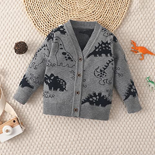 Suéter infantil masculino infantil casual dinossauro abotoado gola V cardigã de malha manga longa 4t