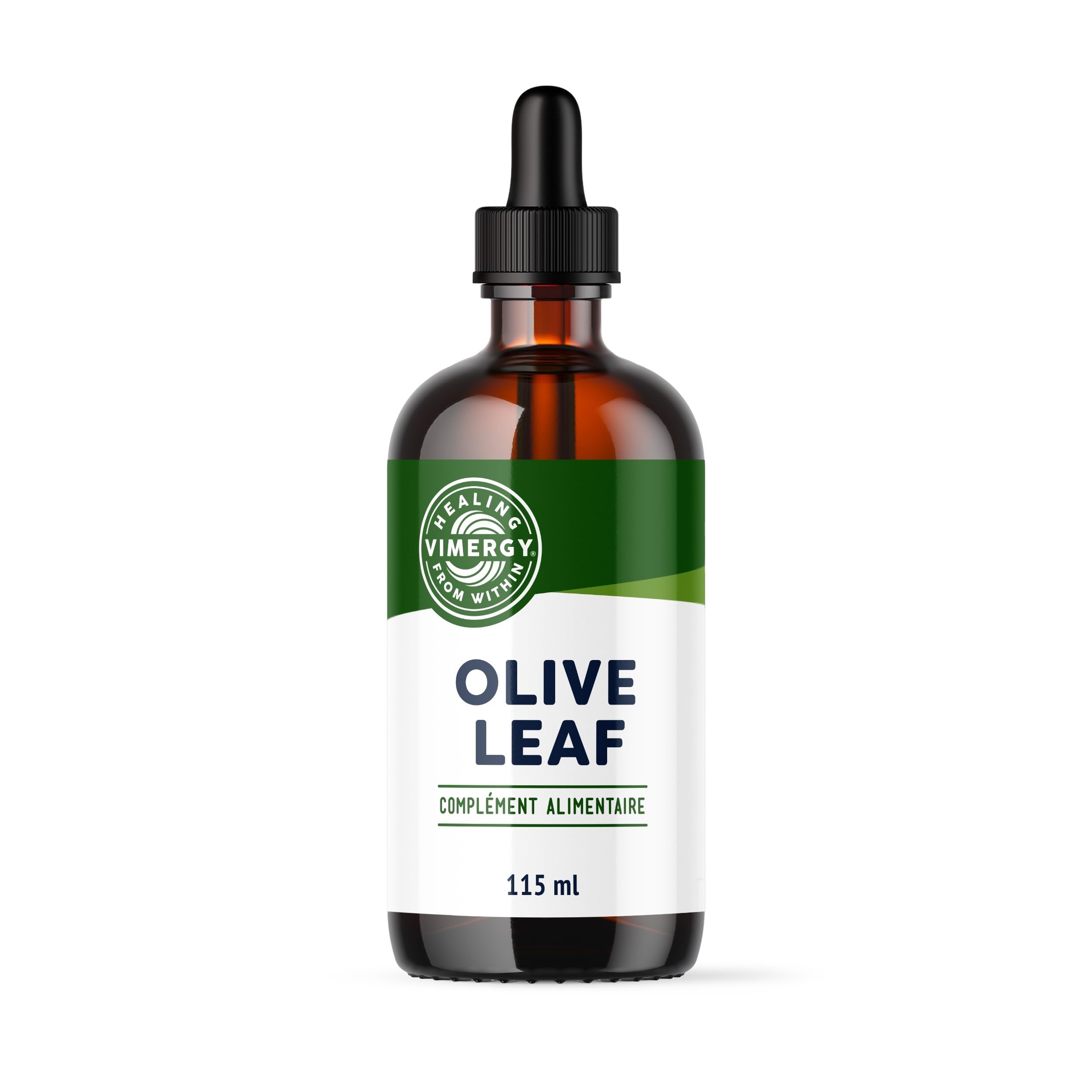 Vimergy Feuilles d'Olivier, 57 Portions – Extrait Feuilles Olivier Liquide – Complément Végétalien – Formulé sans Sucre ni Liant – Sans OGM et sans Gluten (115 ml)