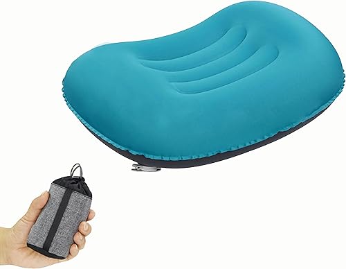 Portable Inflatable Neck Pillow for Outdoor Travel, Camping, Office Naps-PolyesterColor Available-Simple and Comfortable (Cyan)