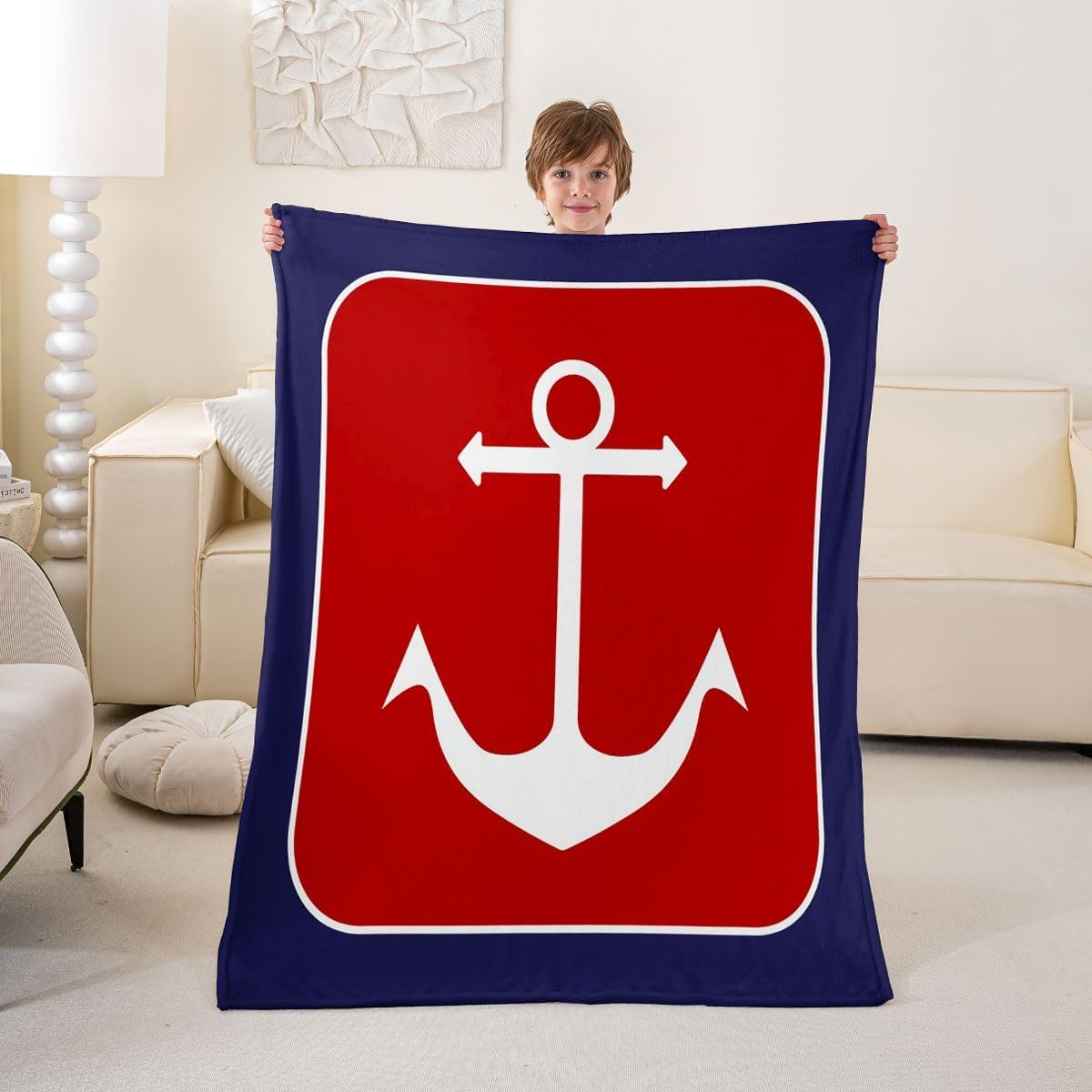 Feelyou Anchor Stripes Ocean Throw Blanket Queen 90" x90 Breathable image 5