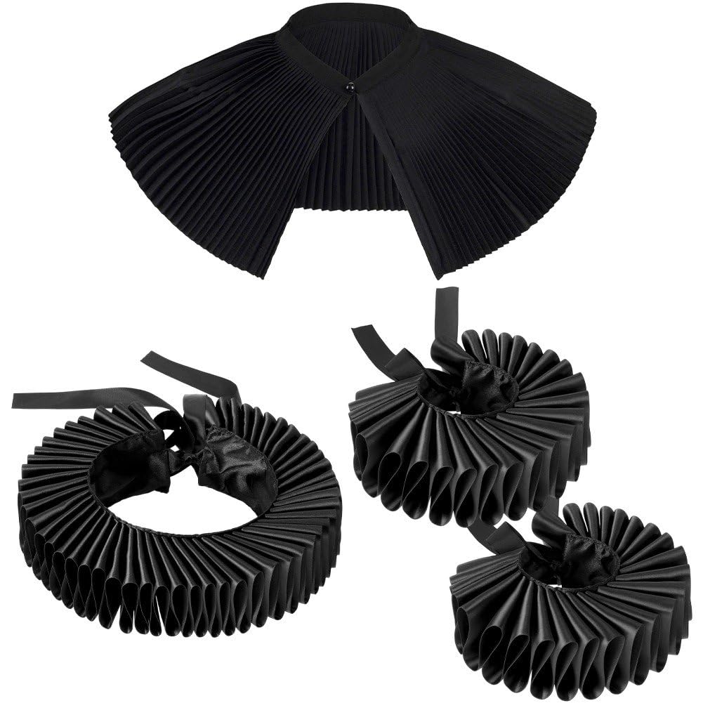 Baokuan Renaissance Victorian Ruffle Collar and Cuffs Set Pleated False Ruff Choker Vintage Clown Halloween Cosplay Costume Accessories for Women