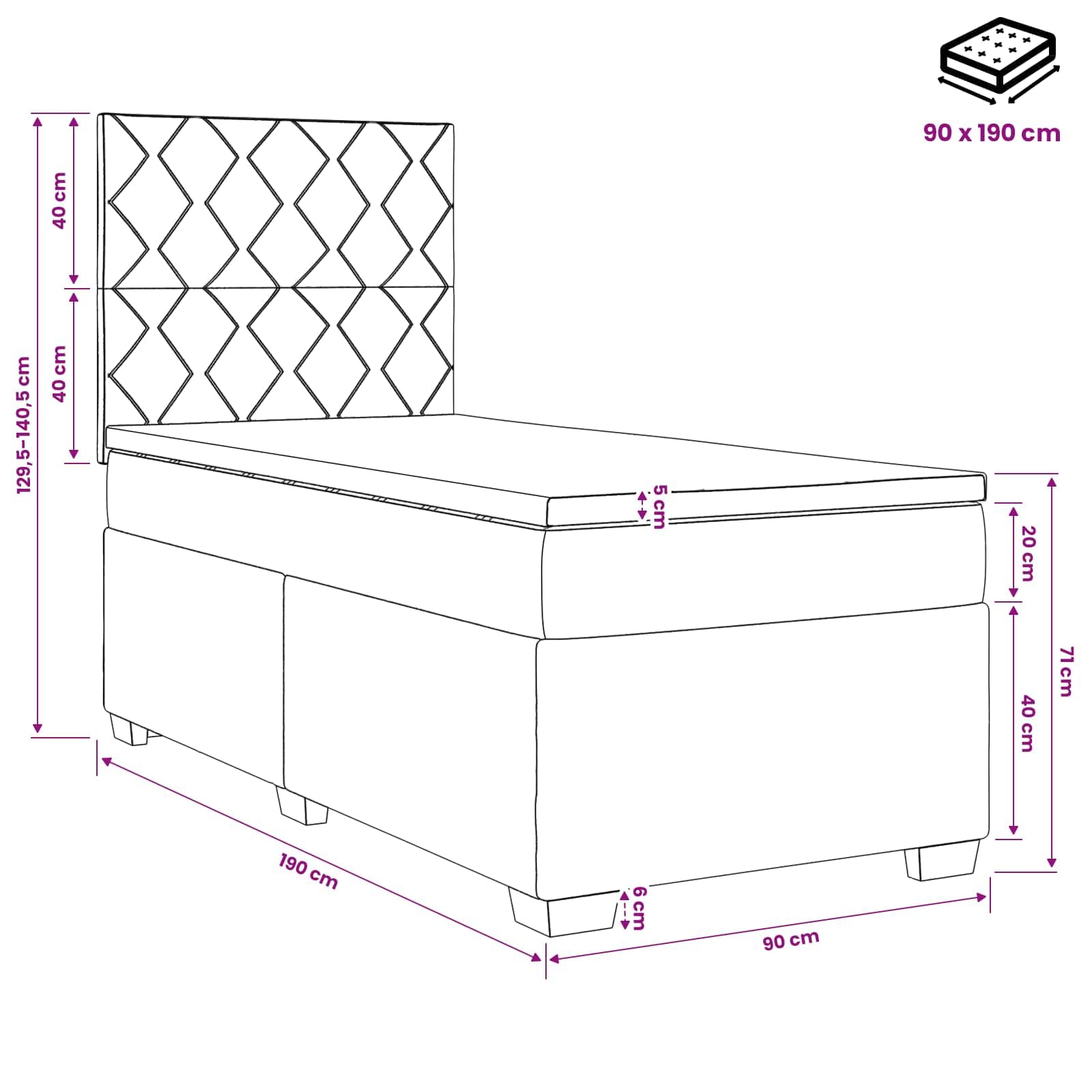 vidaXL Lit boxspring avec Matelas Gris Clair Simple Tissu