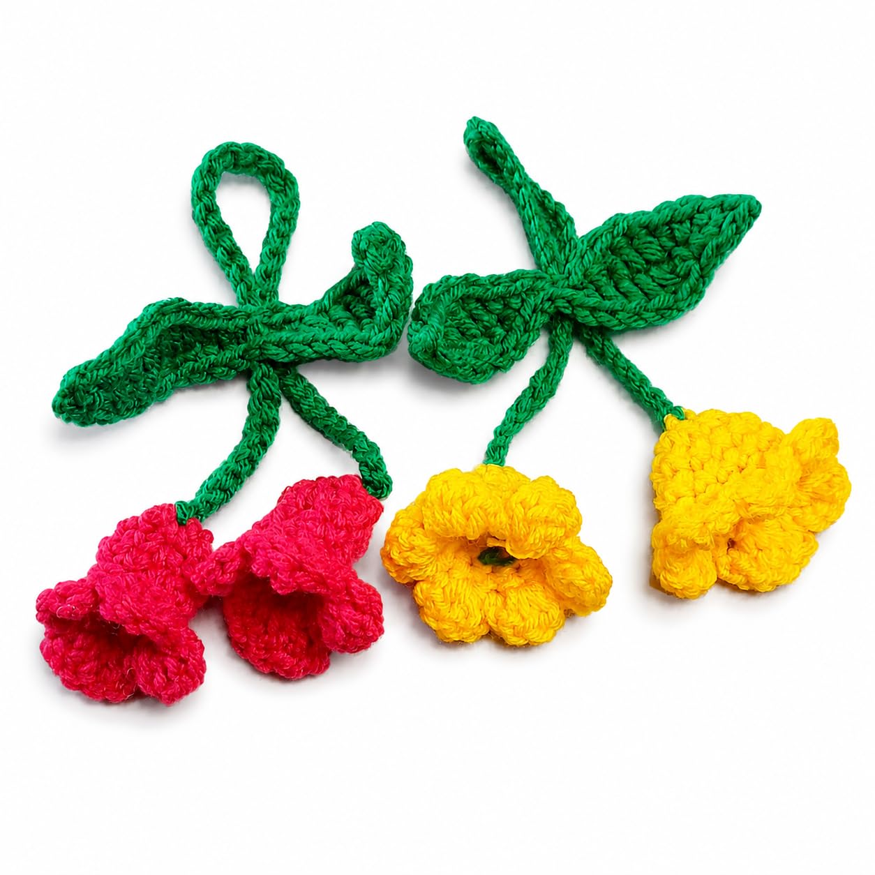 Handmade Crochet Flower Hanging Pink and Yellow with Green Leaves | Home & Door Decor, Soft Yarn, Lightweight, Reusable, Wall Hanging-image-37