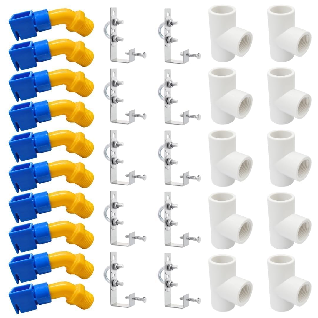 Solar Panel Cleaning Kit Sprinkler System with 1/2-Inch PVC Nozzles, Tee Connectors & L-Type Clamps for Rooftop and Ground Solar Panels (30 Pcs)