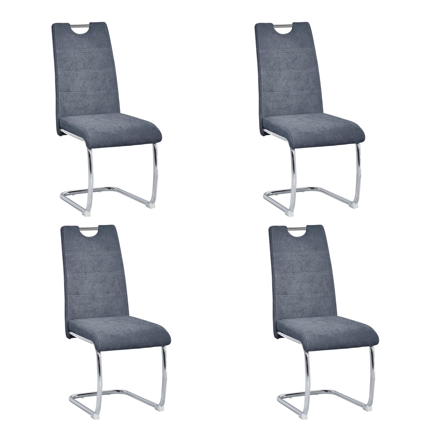 SHIITO - 4 Sillas de Comedor de Estilo Moderno - 100 x 43 x 42 cm - Modelo Marc - Pack Elegante - con Asiento Ergonómico y Patas Metálicas - Tela Gris