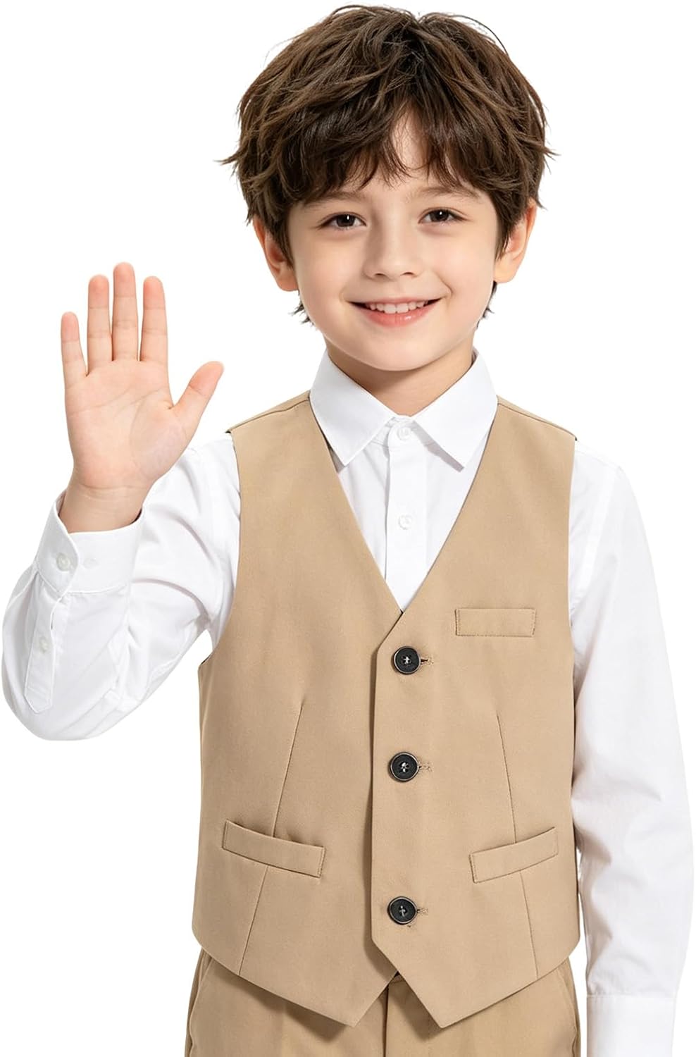 Boys V-neck formal vest with pockets classic fit Perfect for wedding party school events and ring bearer