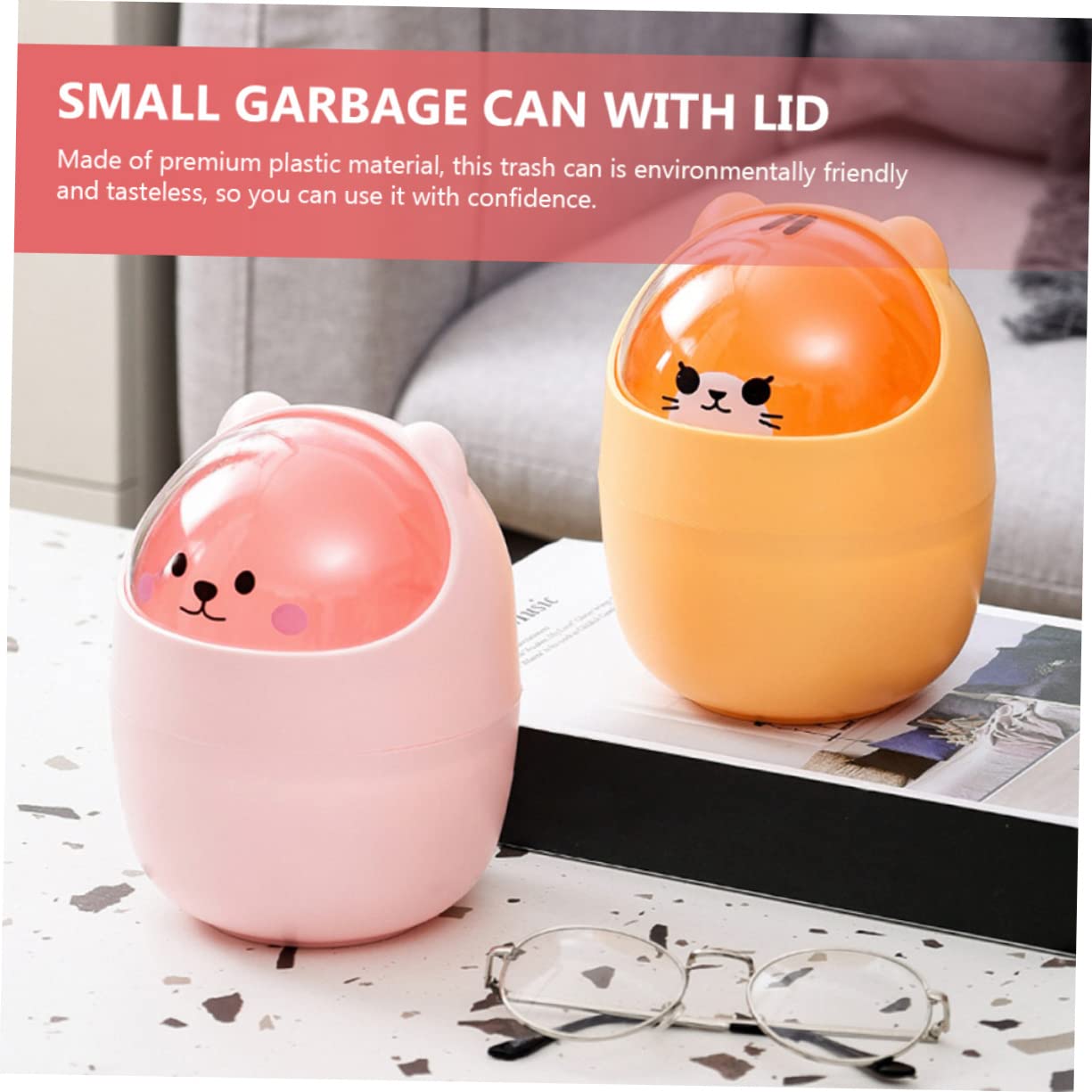 Garneck Mini Bear Trash Can Lid Touchless Collapsible Trash Bin for Desk Office Home