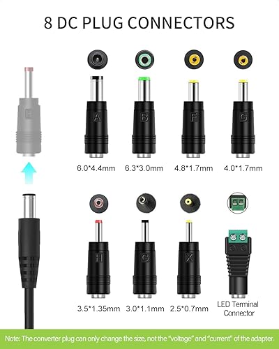 Miniatura 4 de Adaptador de corriente alterna de 12 V y 2 A de repuesto con 8 puntas regulado de 12 voltios y 2000 mA para tira de luz LED cámara CCTV altavoz BT