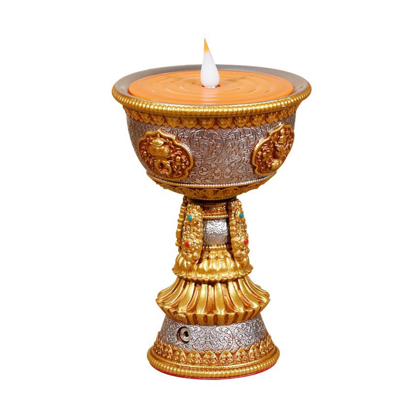 Cqeaz D Le Lamp Holder Tibetan Electronic Butter Lamp Rechargeable For Buddhist Table Centerpiece Simulate Flame Long Lasting Light