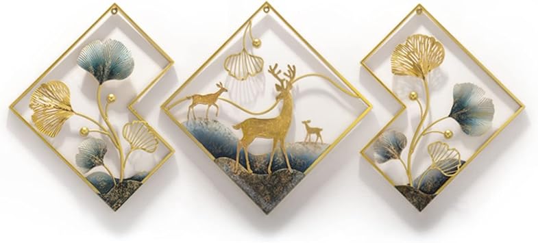 3D Ginkgo Biloba Leaf Wall Art Decor,Gold Art Wall Decor 3 Pieces,Modern Wall Decor Living Room,Deer Wall Sculpture Decorative for Living Room Bedroom Office Hanging Sculpture