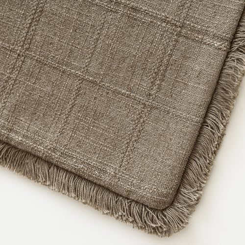 Image of Foindtower Set of 2 Decorative Linen Check Fringe Throw Pillow Covers Farmhouse Vintage Cushion Covers Modern Boho Home Decor for Sofa Chair Couch Bedroom Living Room,18x18 Inch,Cocoa Brown