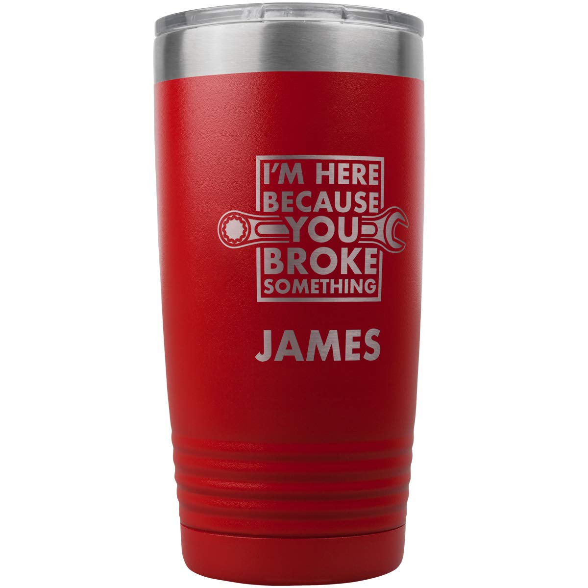 PlaqueMakerPersonalized Coffee/Water/Drink Tumbler For the Mr or Mrs Fix It In Your Life - Dad, Mechanic, Grandpa, Construction Worker, Handyman, Husband, Boyfriend, Mom or Friend (Red)