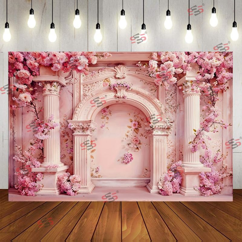 Image of S2S Pink Piller Backdrop Cloth for Pooja Decoration Traditional, Background Decoration Cloth | Curtain Cloth for All Festival, Functions & Ceremonies - (5 x 8 Feet) (Pink Piller)