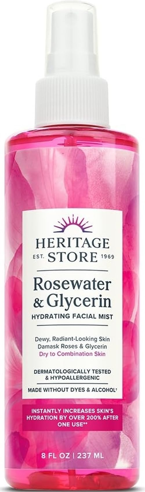 Heritage Store Rosewater with Glycerin | Alcohol Free, 100% Pure Vegan | Benefits Skin, Hair & More | Facial Toner & Moisturizer | Mist Spray | 8 oz