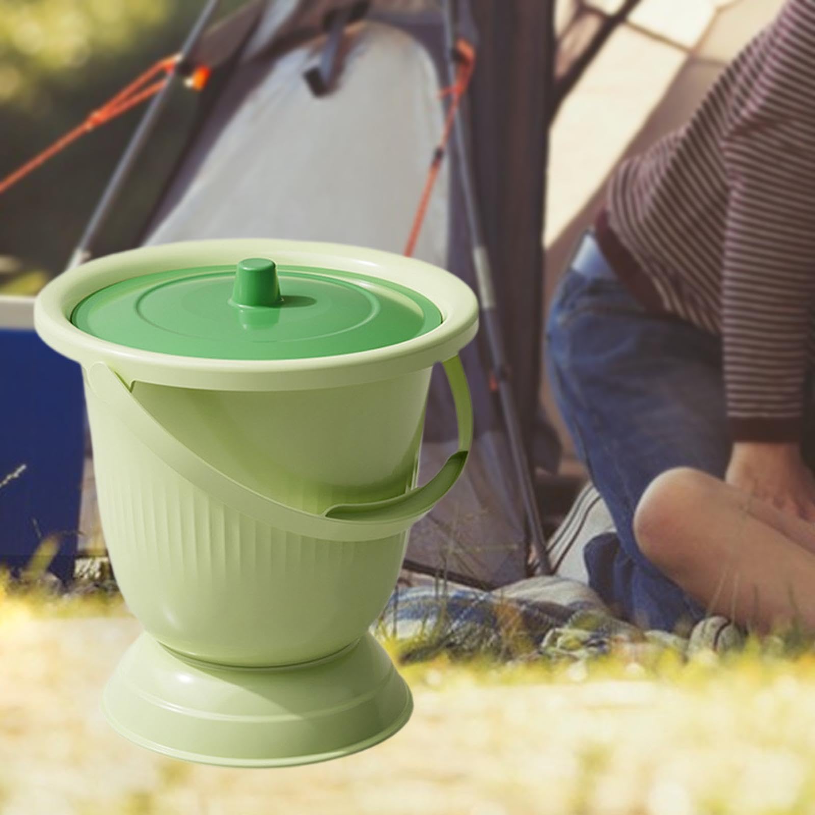 MagiDeal Vaso di pentola orinatoio vaso per bagno capezzo secchio da commodo sputoon portatile con coperchio e manico anziana maschio femmina, Verde