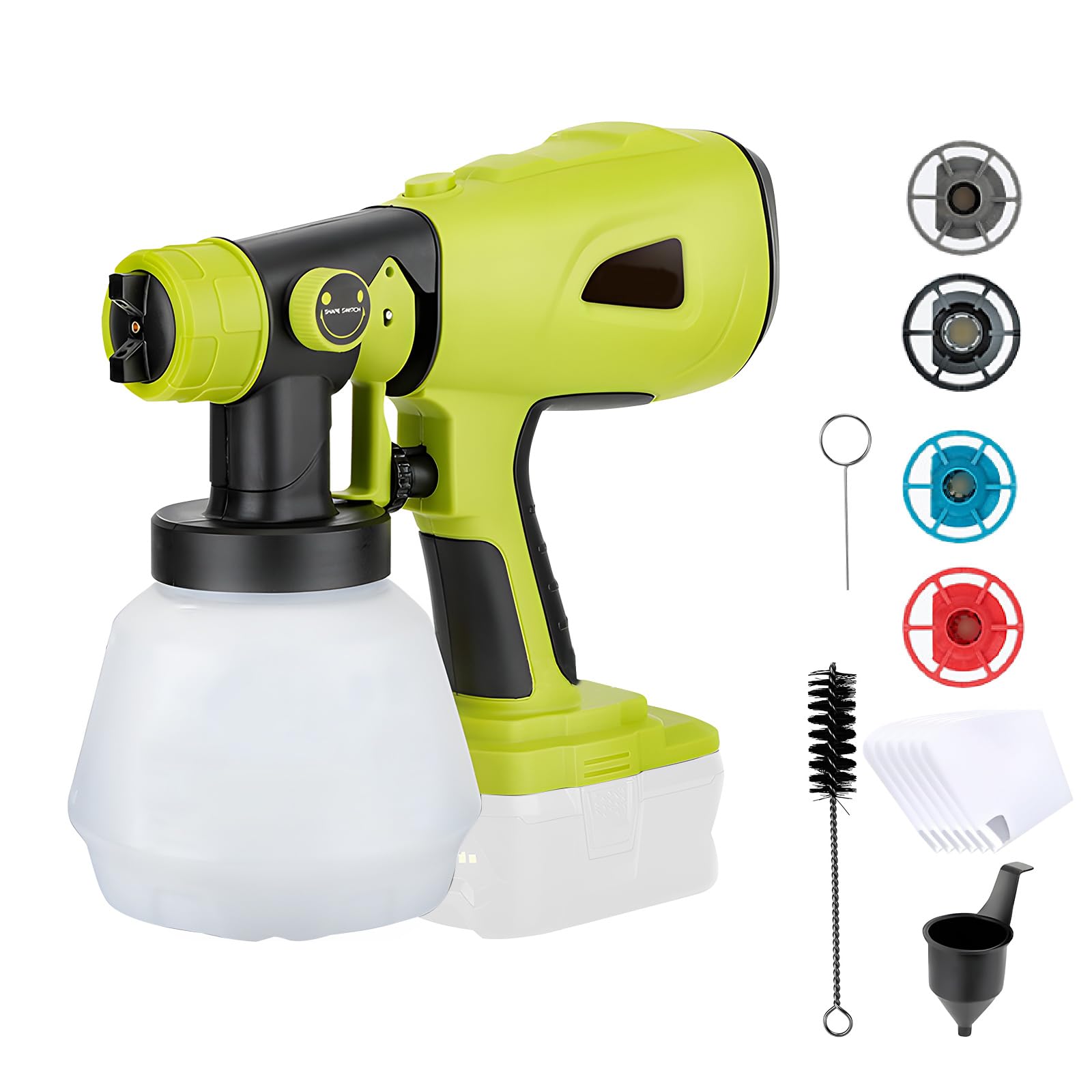Pistolet à Peinture sans Fil Compatible avec la Batterie Ryobi 18V, Pistolet à Peinture électrique avec 4 Buses 3 Modes de pulvérisation Contenant de 1000ML pour Les Murs et Les Meubles