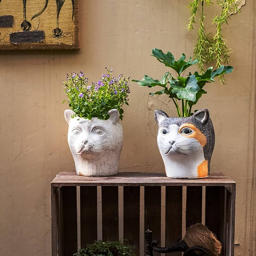 猫さんの顔型　鉢．プランター.2個 猫さんの顔型 鉢．プランター.2個 鉢花 植木動物の頭の