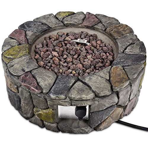 Giantex Gas Fire Pit, 28 Inch 40,000 Btu Propane Fire Pit Outdoor W/Natural Stone, Cover, Etl Certification, Stainless-Steel Gas Burner W/Electronic Ignition Lava Rock (Gray) #TOP5