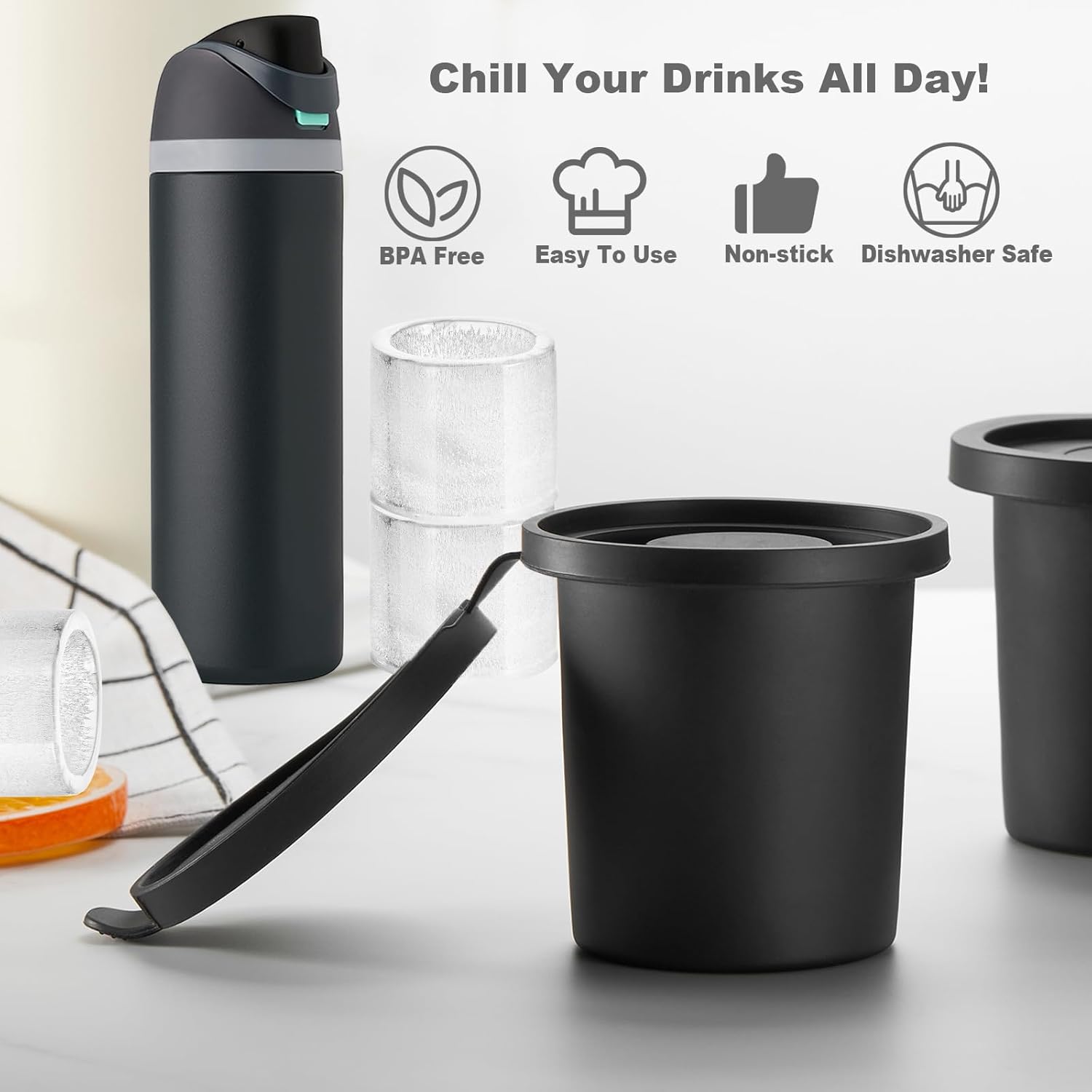 Hollow Cylinder Ice Cube Mold for 24oz 32oz 40oz Owala Accessories, Set of 3, Silicone Ice Mold for Owala FreeSip Water Bottle, Whiskey Cocktails Bourbon