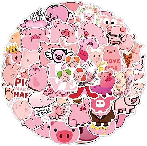 NAVK 50Pcs Pink Cute Pig Aesthetic Decal Stickers, Vinyl Sticker Decoration for Car Laptop Water Bottle Skateboard Phone Scrapbooking, Trendy Gifts for Girl Boy