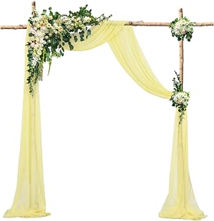 DUOBAO 2 Panels Yellow Chiffon Wedding Arch Drapes 20ft Voile Chiffon Wedding Banquet Draping Fabric Sheer Chiffon Drapes Wedding Ceremony Reception Swag Decorations (W 29" x L 20ft, Yellow)