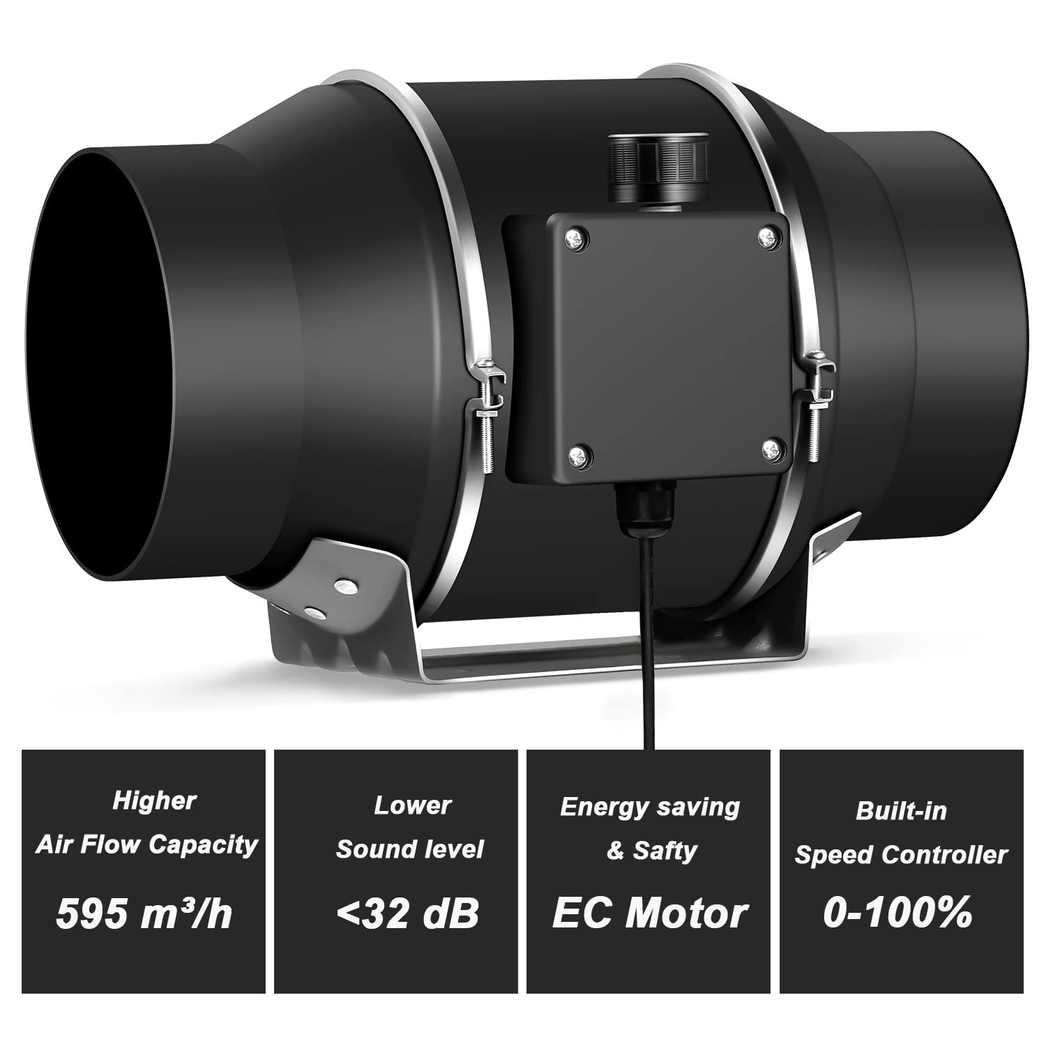Aygrochy 6 inch Quiet Inline Duct Fan with Variable Speed Controller