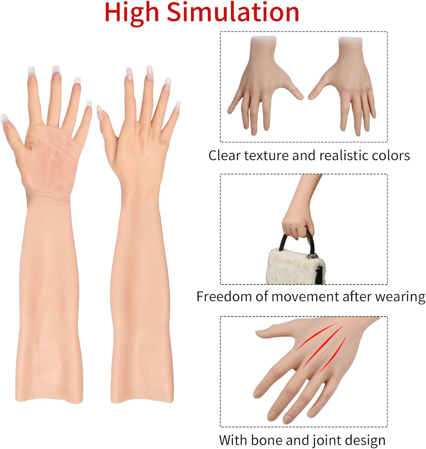 Silicone Gloves Realistic Stretchy Long Gloves for Cosplay Costume Party Halloween Concealing Scars and Birthmarks