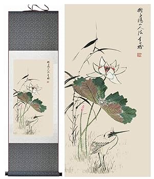 Amazon | 蓮の花中国の水墨画花の絵印刷された絵
