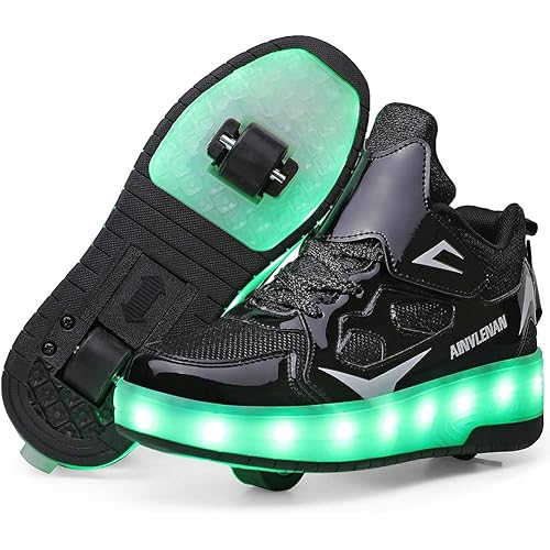 Ylllu Kids LED USB Charging Roller Skate Shoes with Wheel Shoes Light up Roller Shoes Rechargeable Roller Sneakers for Girls Boys Children