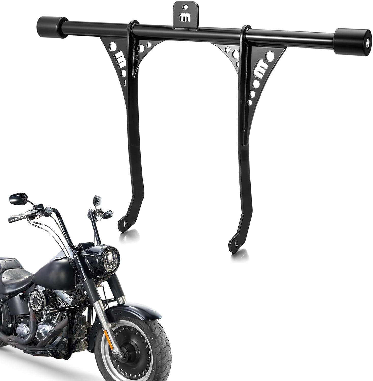 Mofun Front Crash Bar Compatible with Harley Softail 2000-2017 Models with Forward Controls or Floorboards, Engine Guard Fit Rocker Breakout Standard FX Model and Slim Fat Boy FL Model, Gloss Black