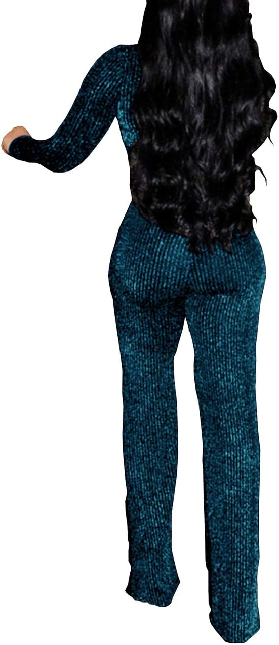 LightlyKiss Women Casual Sexy V Neck Sparkly Jumpsuits Long Sleeve Onesie Loose Pants Party Clubwear with Belt - Image 3