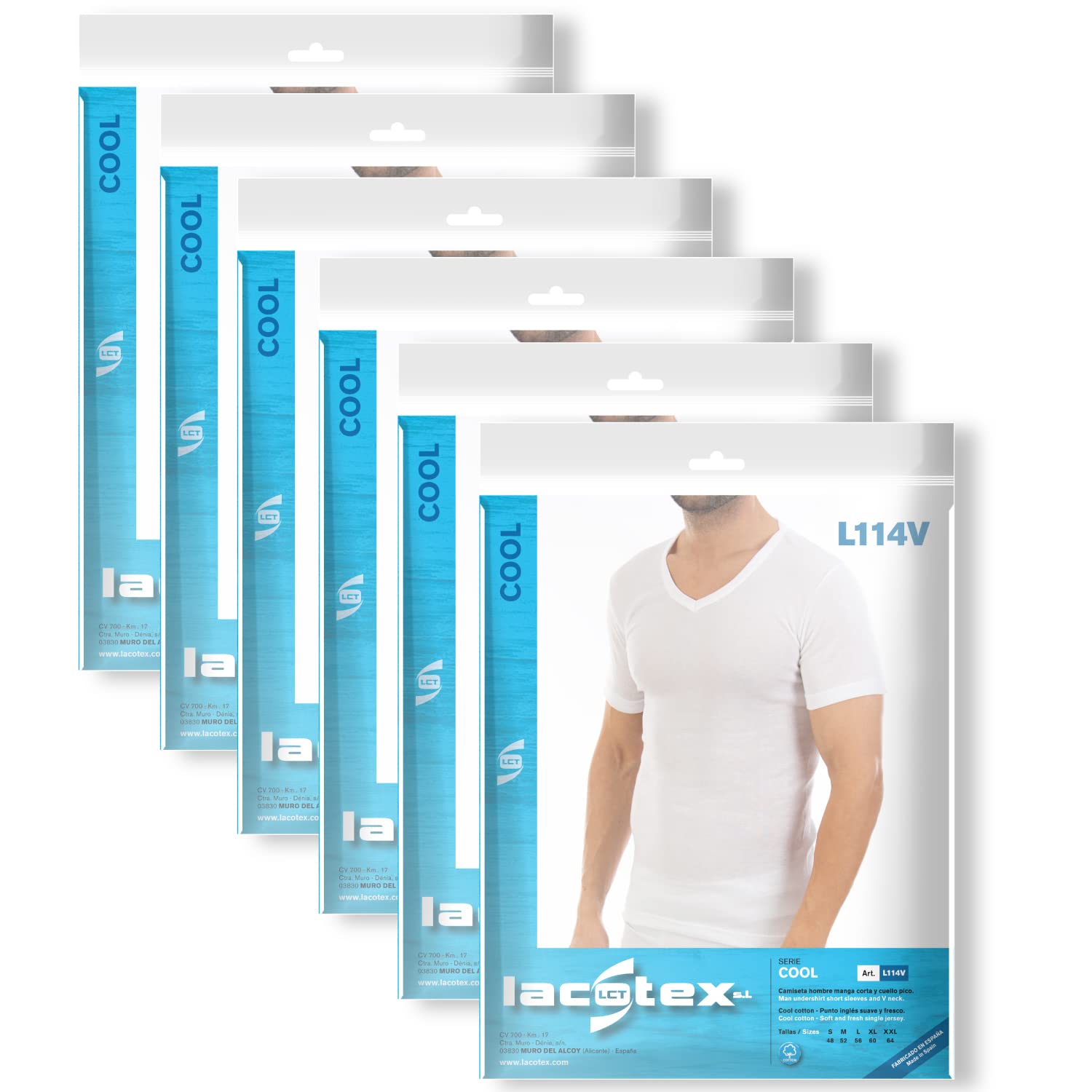 Multipack de Camiseta Interior Fina de Hombre LCT114V, de Manga Corta y Cuello de Pico.