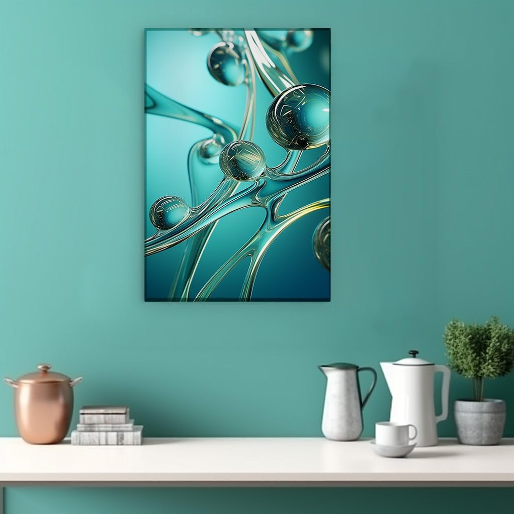 Canvas for Living room. Futuristic Fluidity: Navigating the Network of Interconnected Spheres and Pipes in an Abstract 3D Landscape, 27 x 18 inch Canvas Wall Art - Ready to Hang
