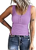 KINLONSAIR Women's Sleeveless Henley Tank Tops Ribbed V Neck Button Down T Shirts Summer Slim Fit Tee Tops