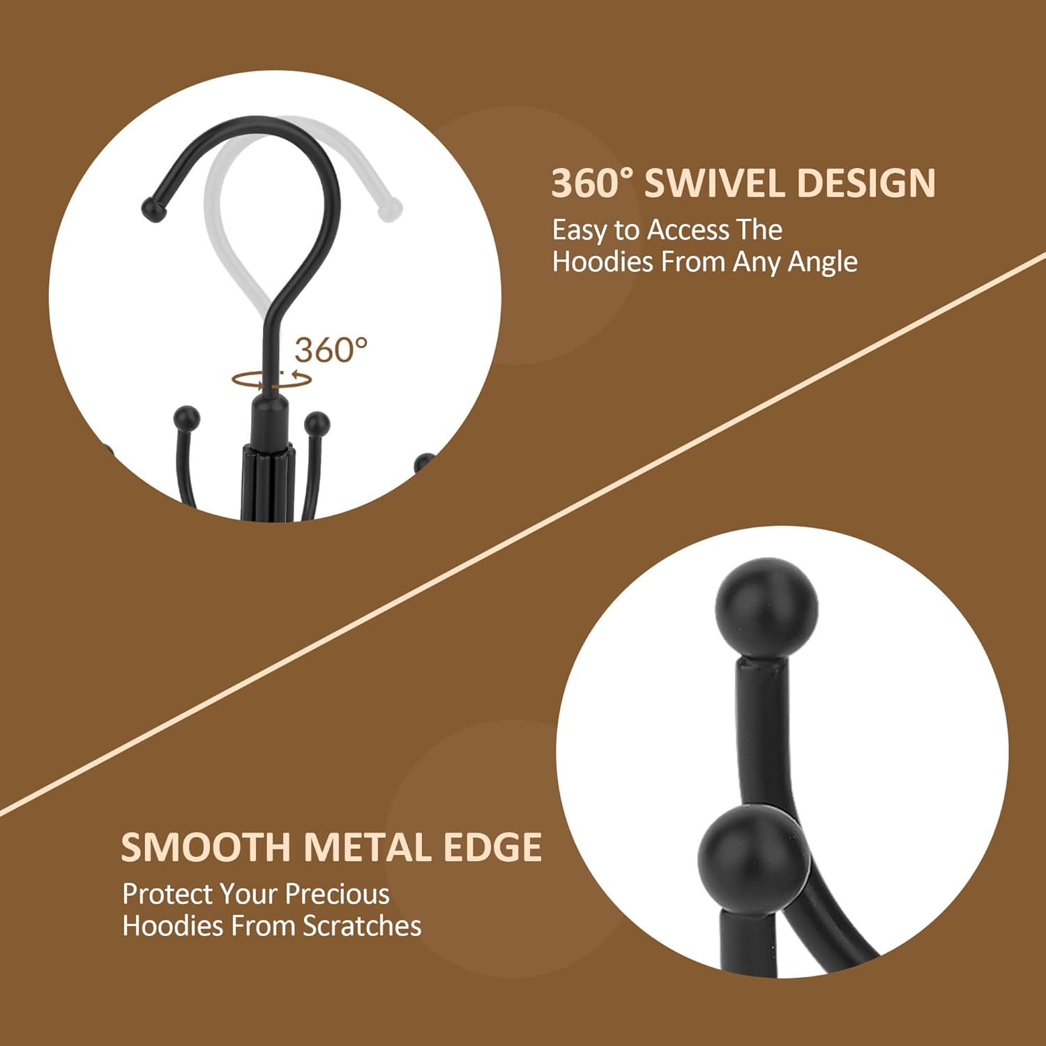 ZEDODIER Hoodie Hangers, Rotatable Hoodie Organzier for Closet, Max 8 Storage Capacity Hoodies Holder, Metal Space Saving Closet Organizers and Storage, Black thumbnail