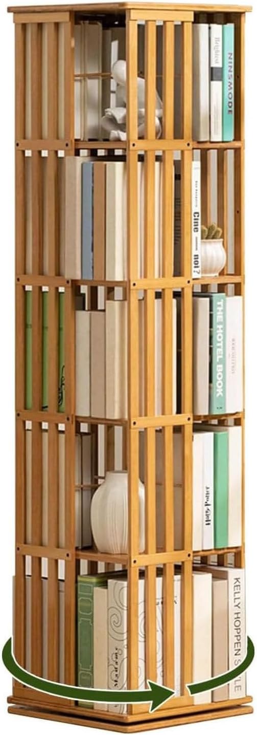 Wooden Rotating Bookshelf, 360 Degree Rotating Bookshelf, Storage Shelf for Children and Adults, Multifunctional Bookshelf, Made of Solid Wood,5Tier-Original