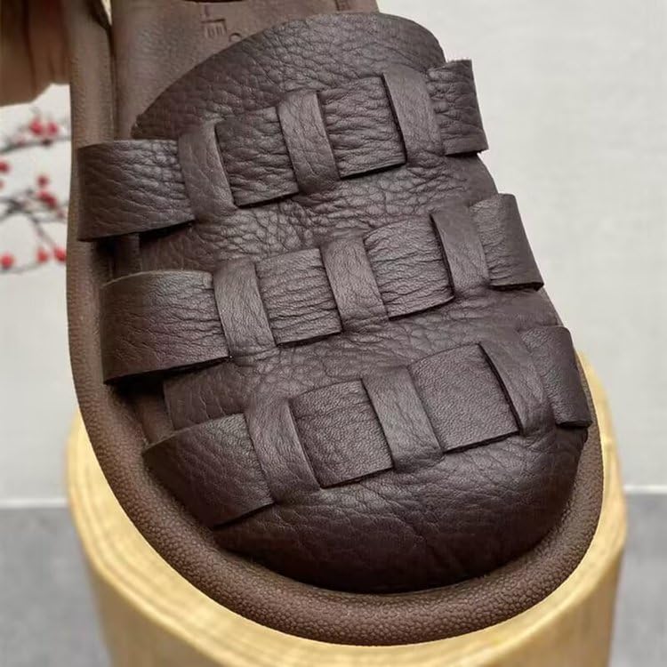 VOODUE Women Orthopedic Sandals Orthopedic Sandals for Women Flat Sandals Retro Nostalgic Leather Woven Women Shoes Breathable in Summer (Color : Creamy-White, Size : 38 EU)4