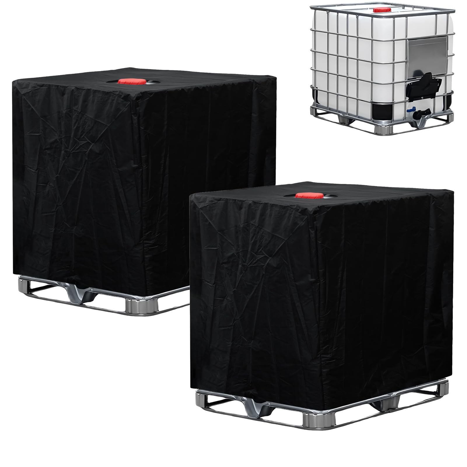 Bache pour Cuve 1000L, Bâche de Récupérateur d'eau de Pluie 1000 litres, Housse Protection Cuve, Anti-Poussière Anti-UV Réservoir de eau IBC (116 x 100 x 120 cm) (Noir, Lot de 2)