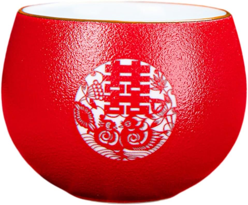 敬茶杯套装陶瓷婚庆用品改口茶杯婚礼双 Ceramic Kung Fu Tea Set,teapot,Teacups,warming Wedding Birthday Gift,Tea Tray Chinese,Dishwasher Safe 其它-鸳鸯双囍品茗杯单个