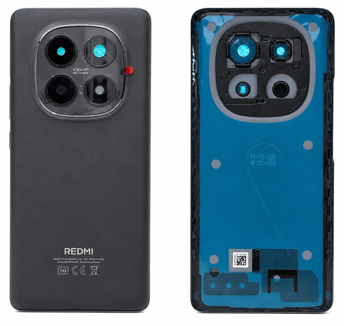 SPES Coque arrière arrière pour Xiaomi Service d'origine pour Xiaomi Redmi Note 15 5G - Noir - Avec bandes adhésives pré-montées en usine et soudure de l'appareil photo.