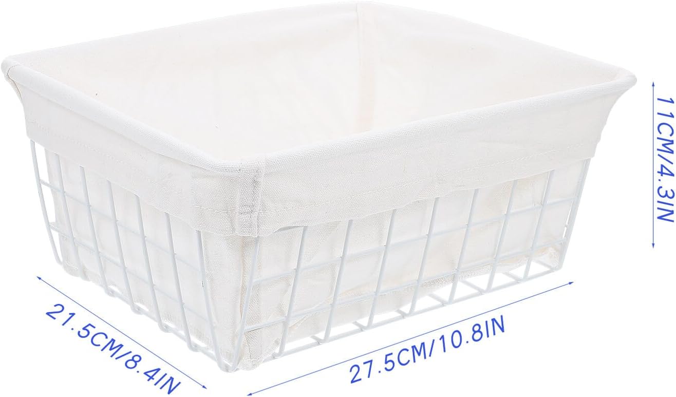 BETOOKY Lined Iron Basket with White Fabric Liner Japanese Style Storage Basket for Snacks and Desktop Organization for Home and Office Use