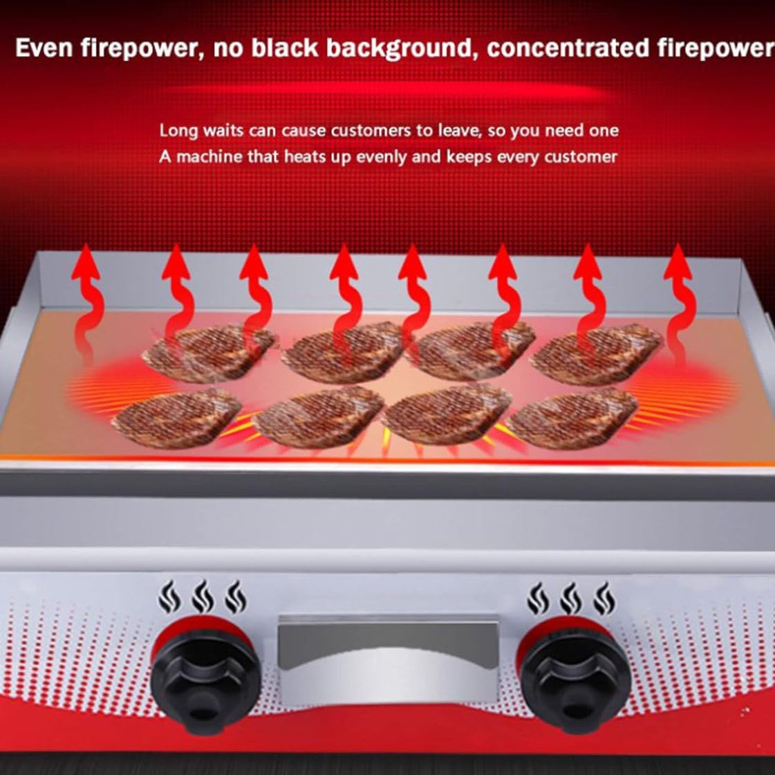 Commercial Gas Griddle, Kitchen Countertop Flat Top Grill Oven Countertop Griddle with 2 Burners,Adjustable Temperature, Restaurant Kitchen (75 * 44 * 23cm)